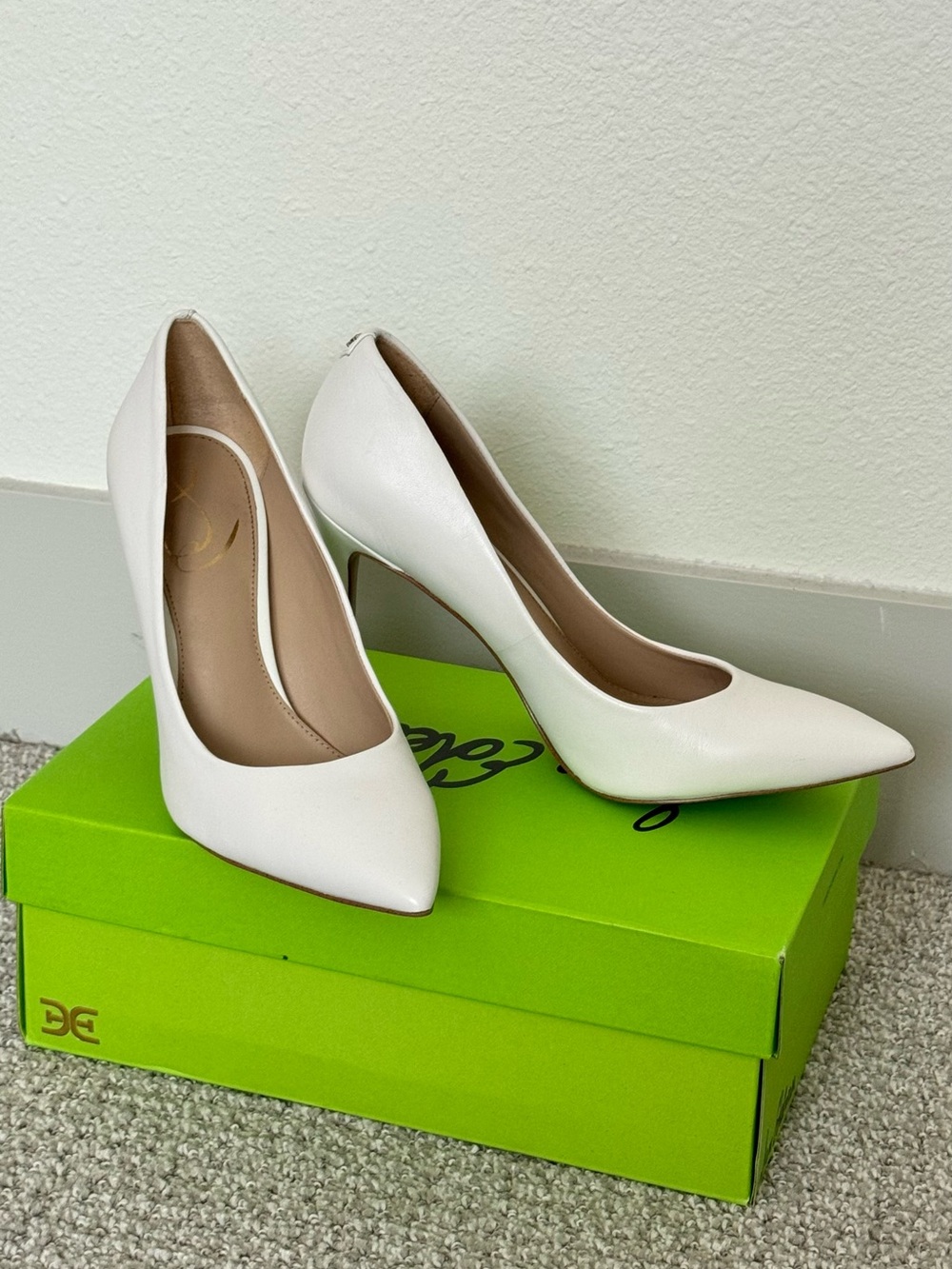 Sam Edelman Hazel Bright White Leather Pointed Toe Pumps